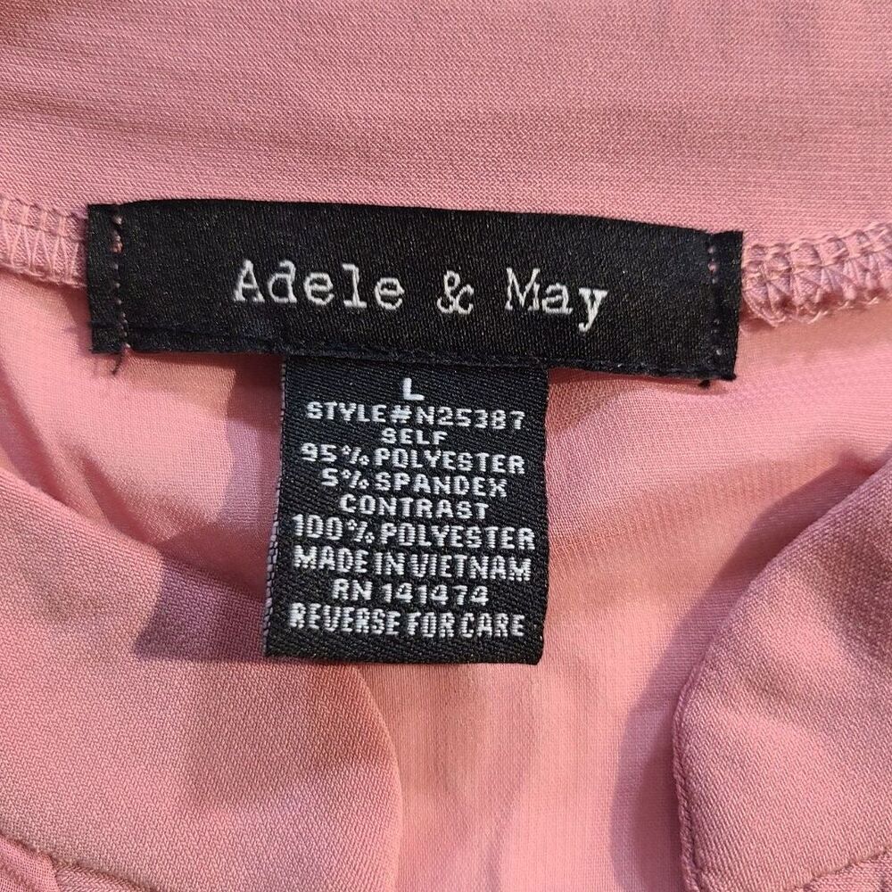 Adele & May Womens Large Pink Blouse Sheer Sleeve Button Front Top - Picture 3 of 6